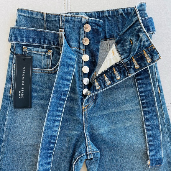 NWT Veronica Beard Marlene 12” Corset Cropped Raw Hem Jeans in Blue Wash Size 25 - Picture 7 of 12